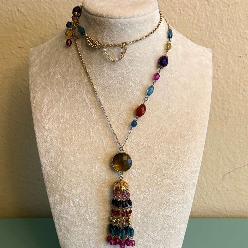 Boho Festival Robert Rose Multicolor Beaded Tassel Pendant Necklace